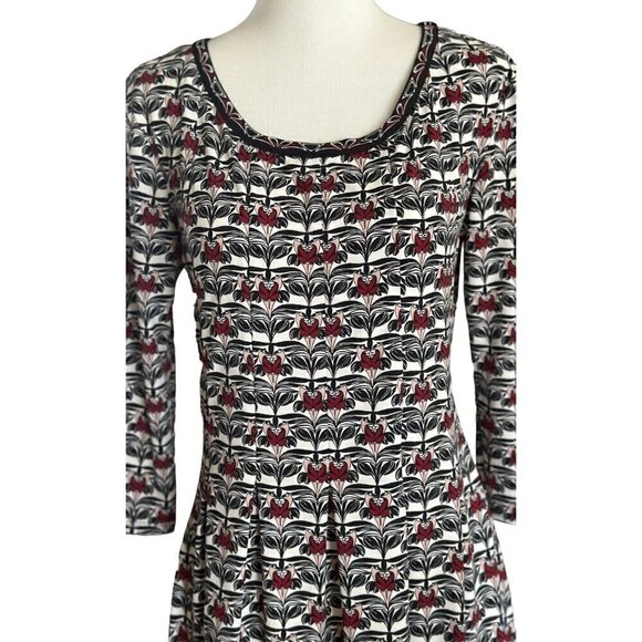 Max Studio Black Red White Floral Round Neck 3/4Sleeve Pleated Pullover Dress XS - Picture 6 of 10